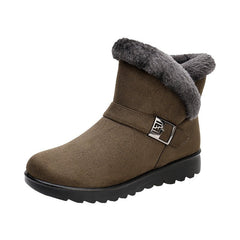 Winter Warm Plush Snow Boots for Women – Zipper Comfort Flat Shoes Khaki