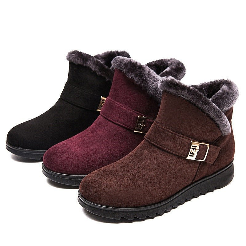 Winter Warm Plush Snow Boots for Women – Zipper Comfort Flat Shoes Khaki