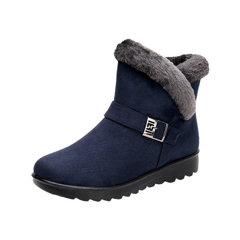 Winter Warm Plush Snow Boots for Women – Zipper Comfort Flat Shoes Blue