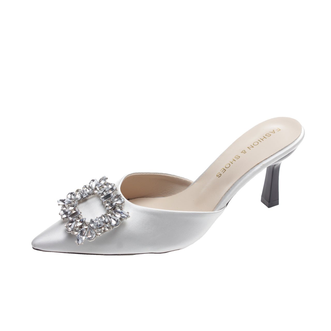 Women's Bling - Night Out Ready Outer Wear Rhinestone Toe Half Slippers Beige