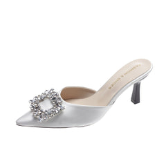 Women's Bling - Night Out Ready Outer Wear Rhinestone Toe Half Slippers Beige