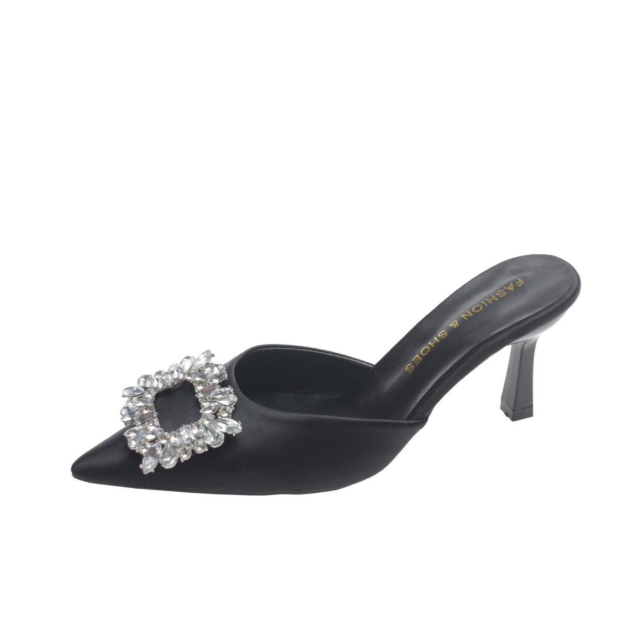 Women's Bling - Night Out Ready Outer Wear Rhinestone Toe Half Slippers Black