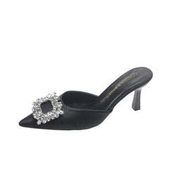 Women's Bling - Night Out Ready Outer Wear Rhinestone Toe Half Slippers Black