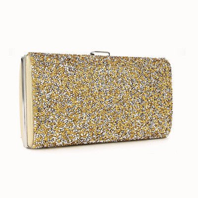 Women's Bright Face Clutch With Diamond Chain Golden