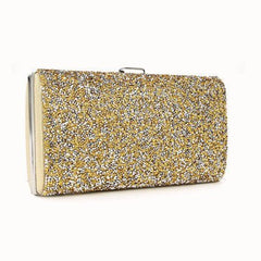 Women's Bright Face Clutch With Diamond Chain Golden