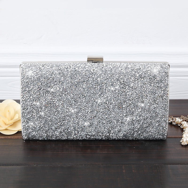 Women's Bright Face Clutch With Diamond Chain Silver