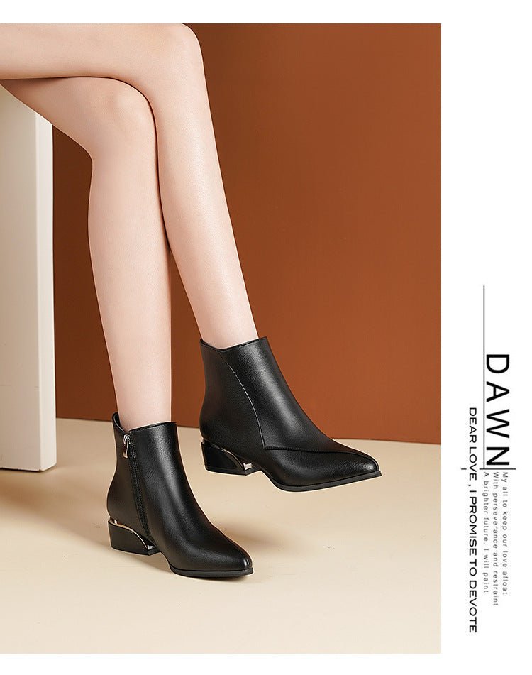 Women's British - Style Chunky Heel Martin Boots Black