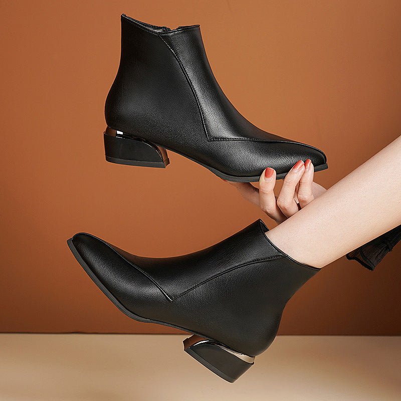 Women's British - Style Chunky Heel Martin Boots Black