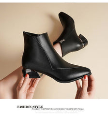 Women's British - Style Chunky Heel Martin Boots Black