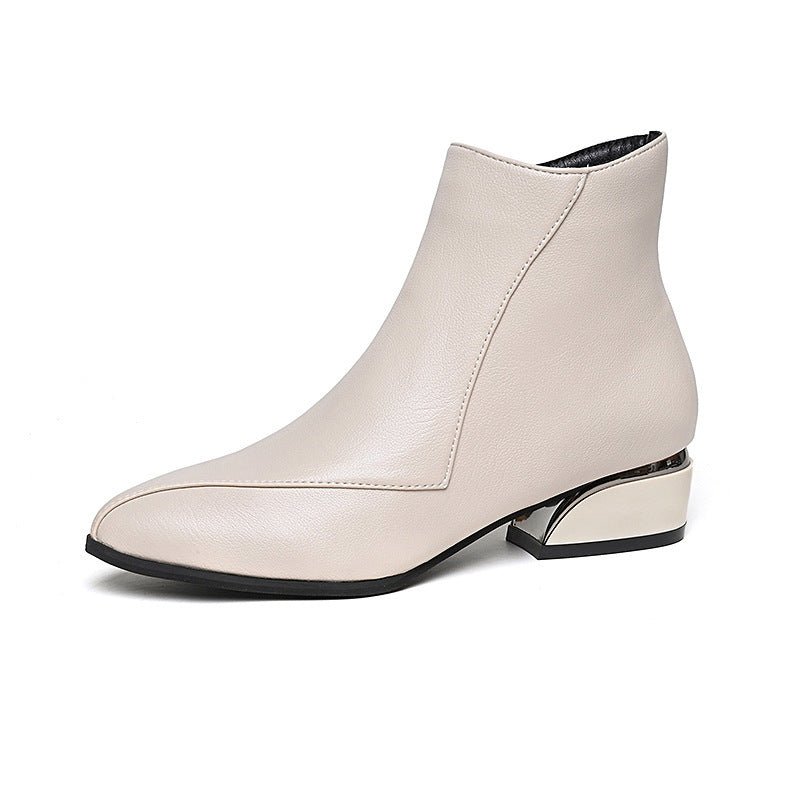 Women's British - Style Chunky Heel Martin Boots Creamy White