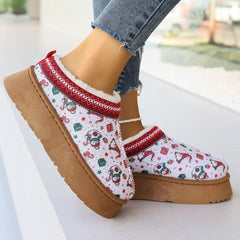 Women's Cartoon Christmas Print Ankle Casual Slip Winter Short Boots Snowman
