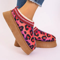 Women's Cartoon Christmas Print Ankle Casual Slip Winter Short Boots Red