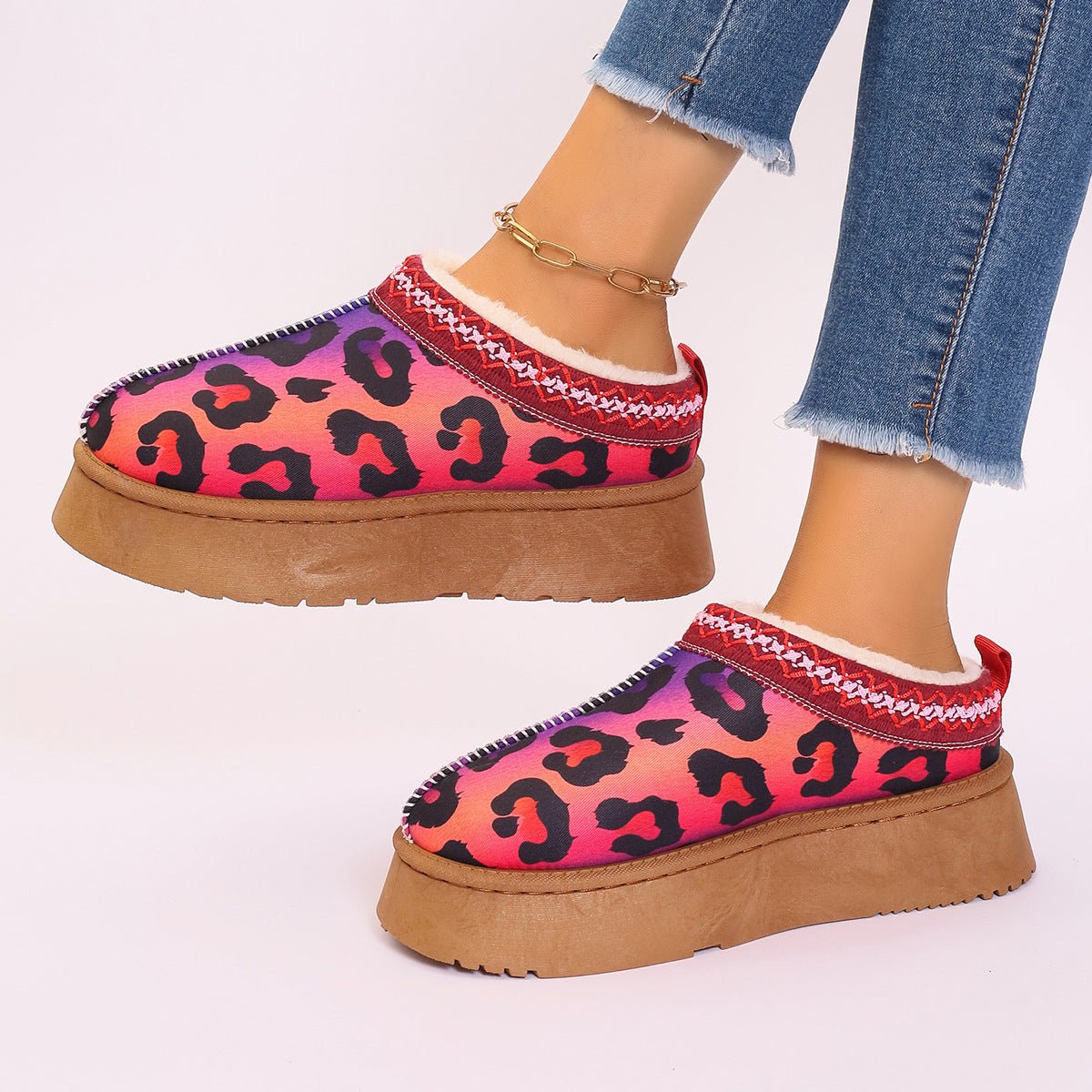 Women's Cartoon Christmas Print Ankle Casual Slip Winter Short Boots Snowman