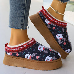 Women's Cartoon Christmas Print Ankle Casual Slip Winter Short Boots Snowman
