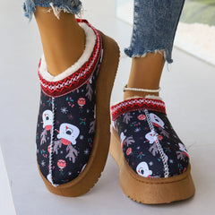 Women's Cartoon Christmas Print Ankle Casual Slip Winter Short Boots Bear