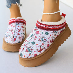 Women's Cartoon Christmas Print Ankle Casual Slip Winter Short Boots Snowman