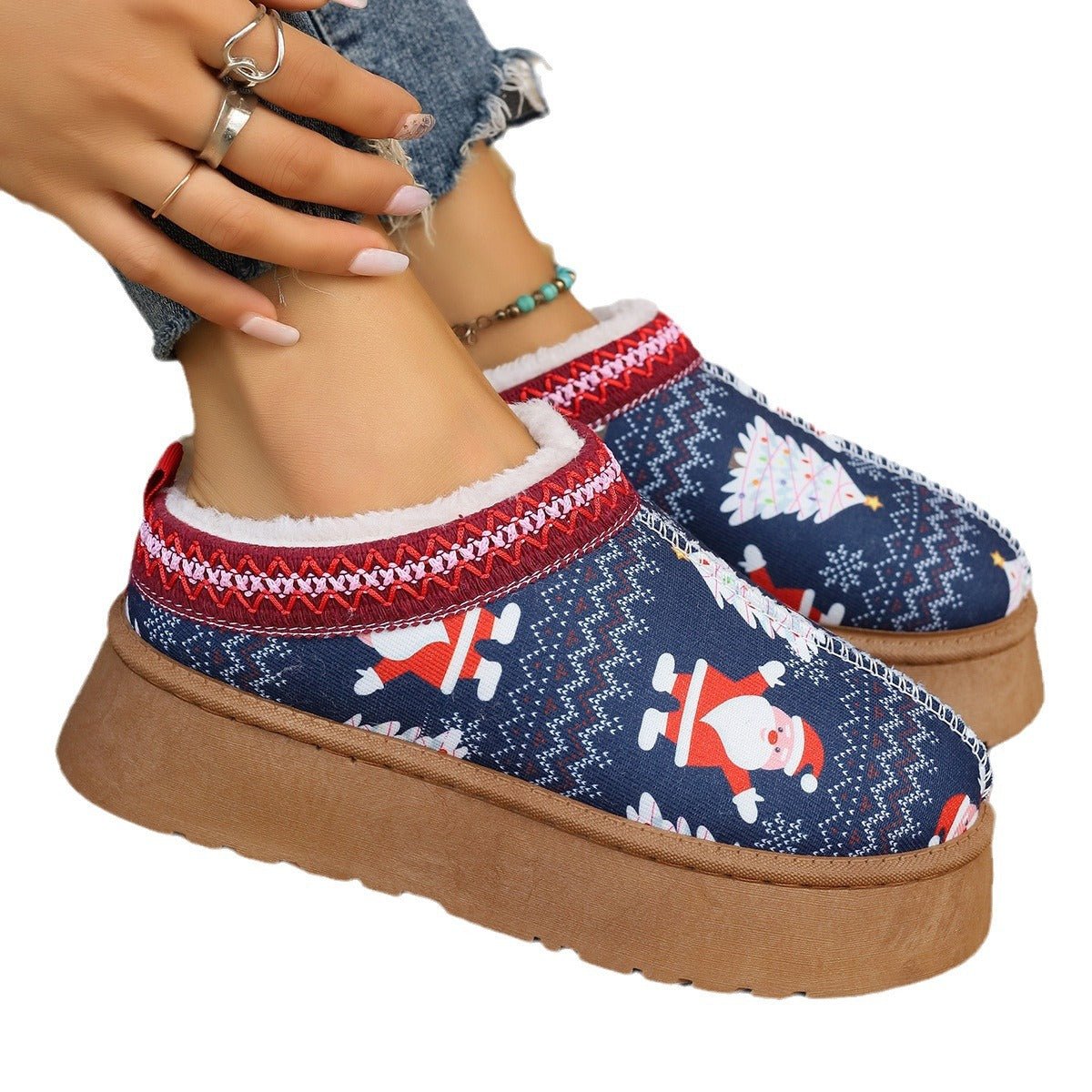 Women's Cartoon Christmas Print Ankle Casual Slip Winter Short Boots Snowman
