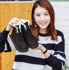 Women's Casual Cotton Snow Boots – Flat Vulcanized Trend with Artificial Plush Black