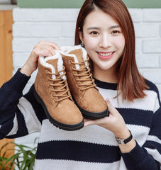 Women's Casual Cotton Snow Boots – Flat Vulcanized Trend with Artificial Plush Khaki