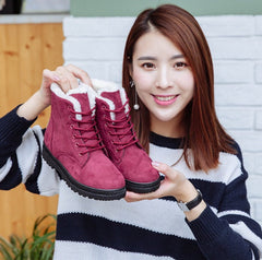 Women's Casual Cotton Snow Boots – Flat Vulcanized Trend with Artificial Plush Red