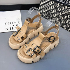 Women's Chic Luke Elevated Platform Footprints Heights Sandals Apricot