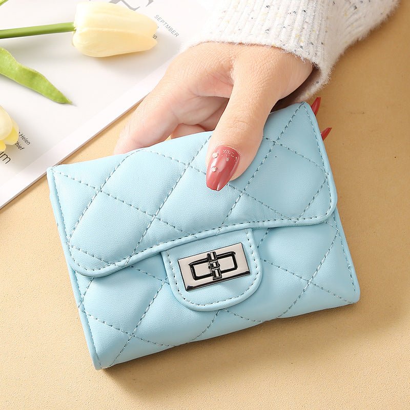 Women's Classic Style Rhombus Wallet Short Clutch Light Blue