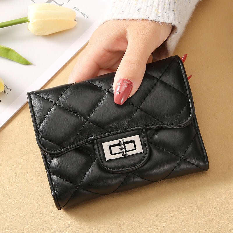 Women's Classic Style Rhombus Wallet Short Clutch Black