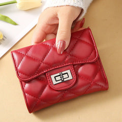 Women's Classic Style Rhombus Wallet Short Clutch Red