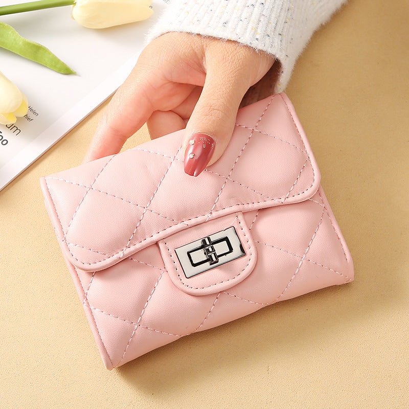 Women's Classic Style Rhombus Wallet Short Clutch Pink