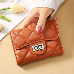 Women's Classic Style Rhombus Wallet Short Clutch Brown