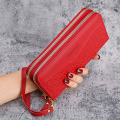 Women's Double Layer Zipper Coin Purse Dark Pink
