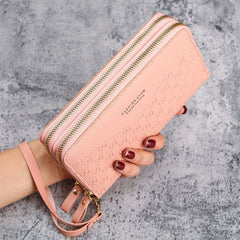 Women's Double Layer Zipper Coin Purse Light Pink