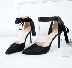 Women's Fabric Pointed Toe High Heel Sandals Black