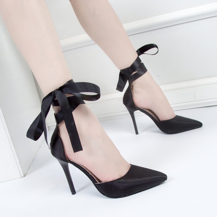 Women's Fabric Pointed Toe High Heel Sandals Black