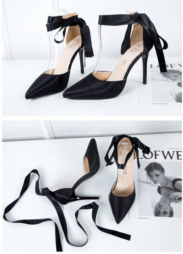 Women's Fabric Pointed Toe High Heel Sandals Black