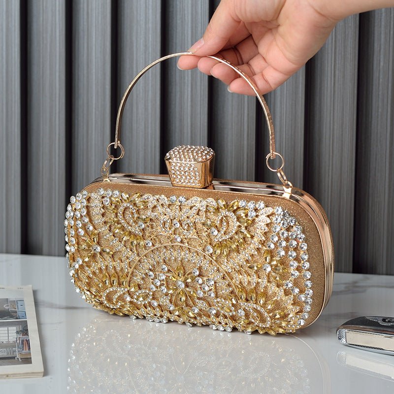 Women's Fashion Casual Diamond Clutch Shoulder Bag Gold