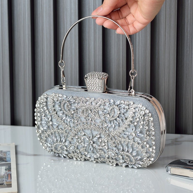 Women's Fashion Casual Diamond Clutch Shoulder Bag Silver