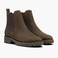 Women's Fashion Casual Platform Low - Cut Round Head Ankle Boots Dark Green