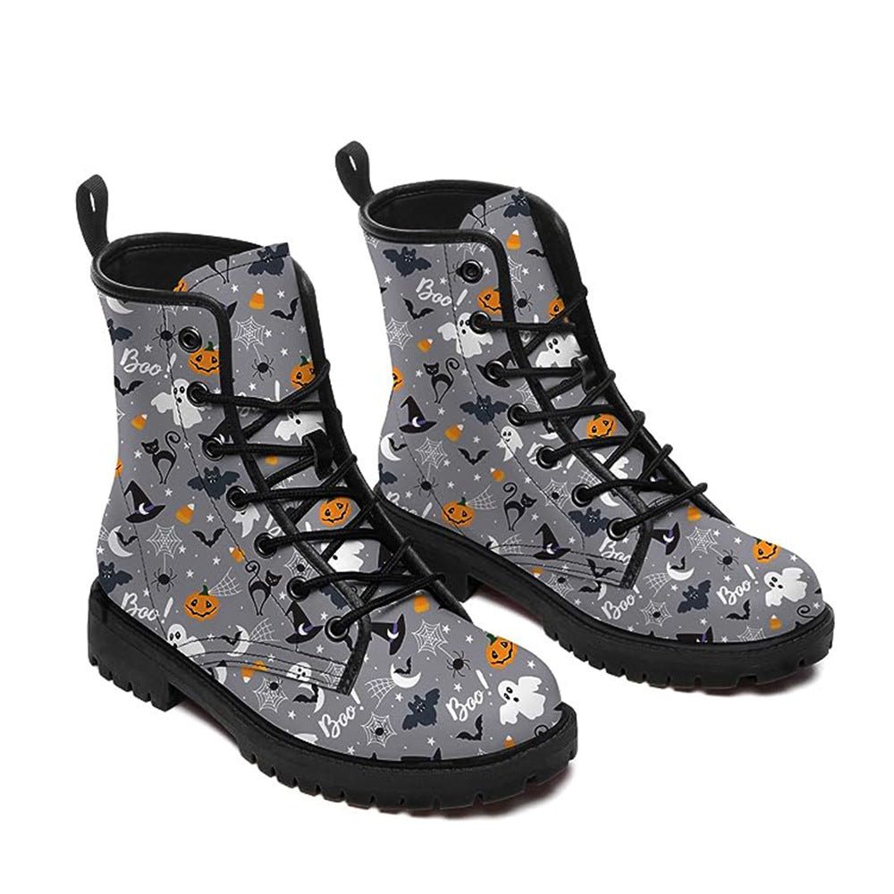Women's Fashion Halloween Cartoon Printed Boots Gray