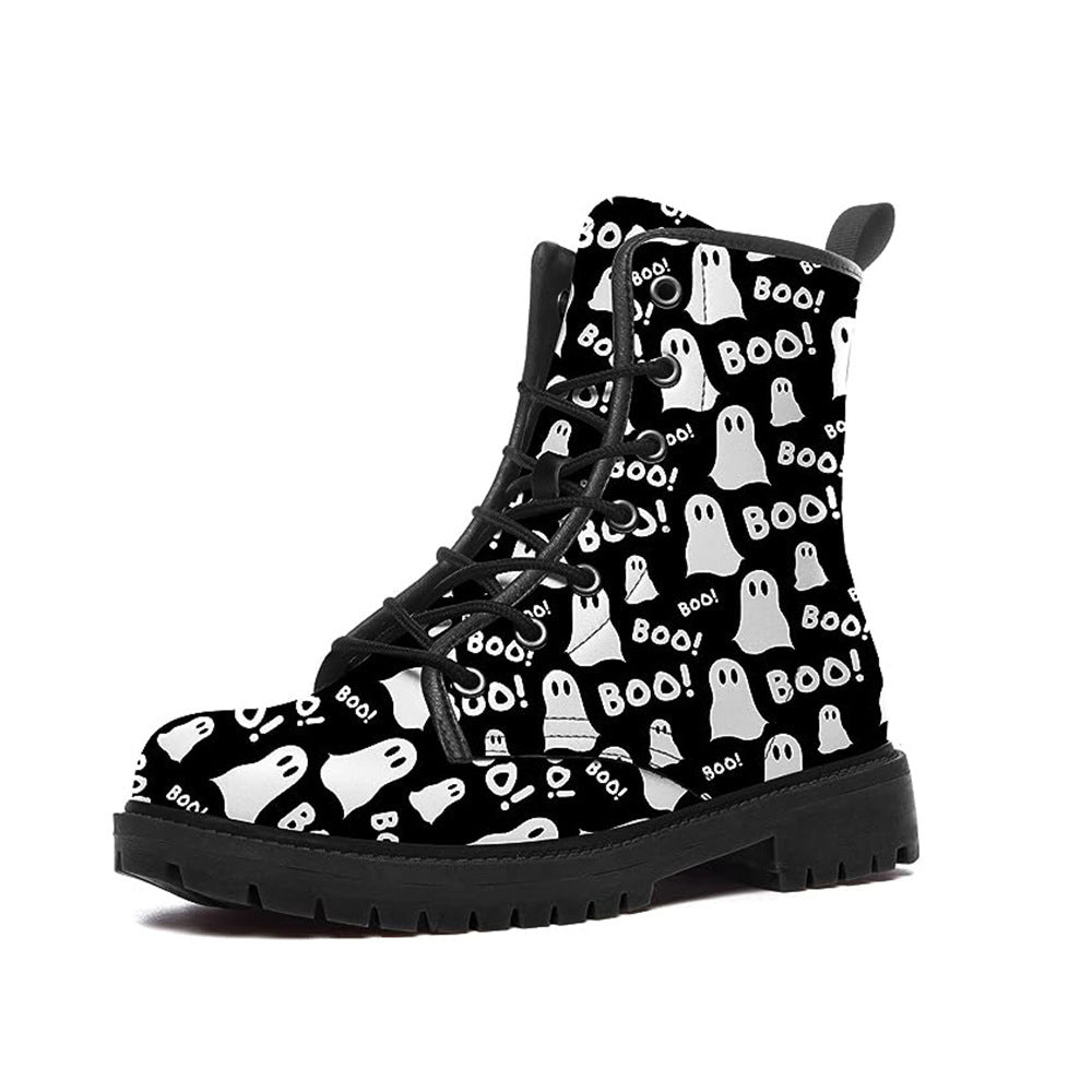 Women's Fashion Halloween Cartoon Printed Boots Gray