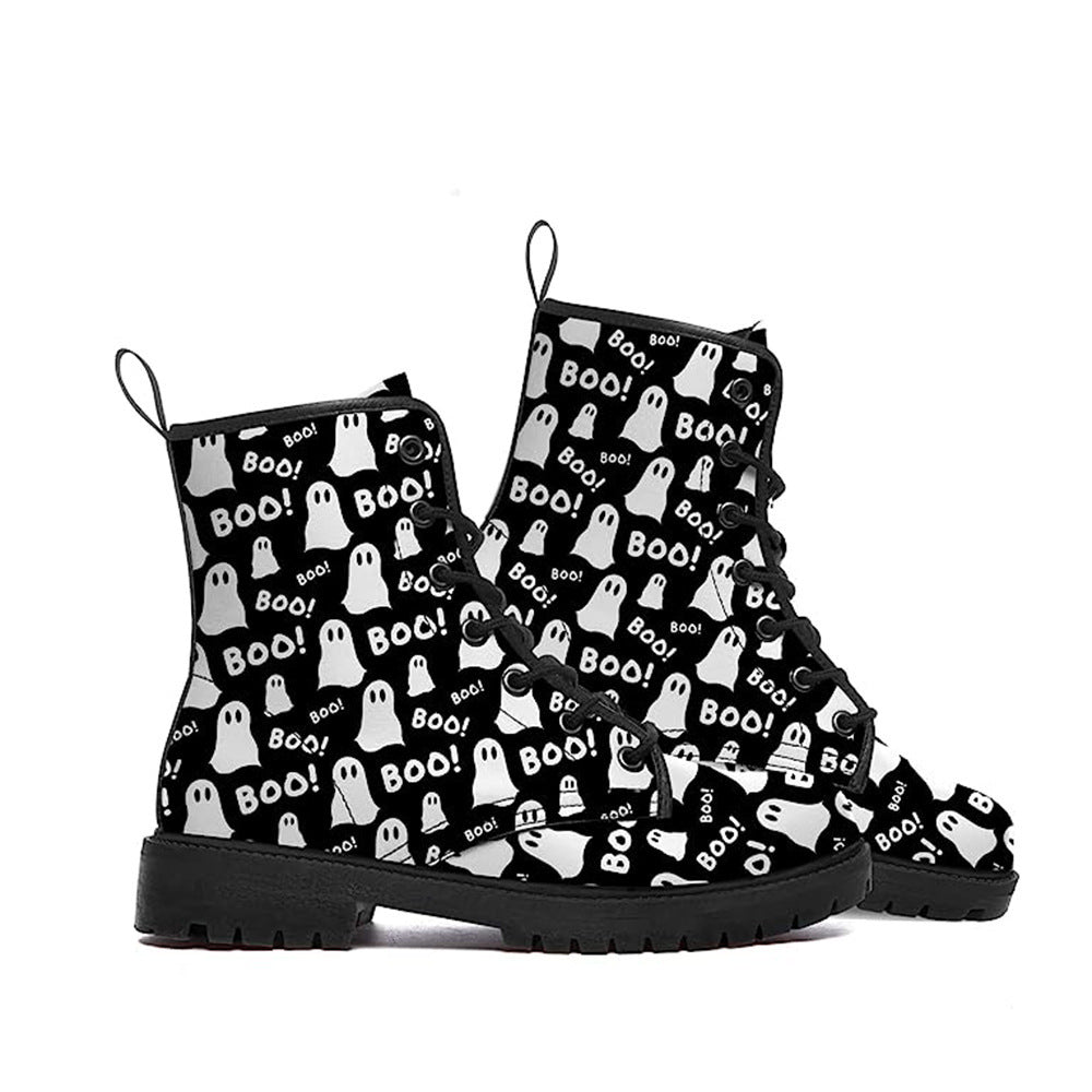 Women's Fashion Halloween Cartoon Printed Boots Black