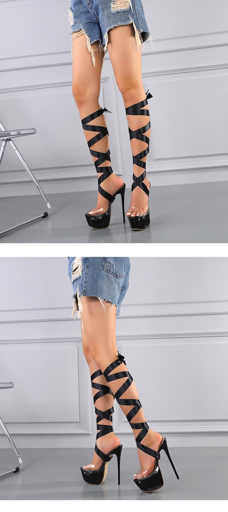 Women's Fashion Personality 16cm Roman Sandals Black