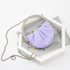 Women's Fashion Personality Diamond Clutch Taro Purple Satin Alloy Type