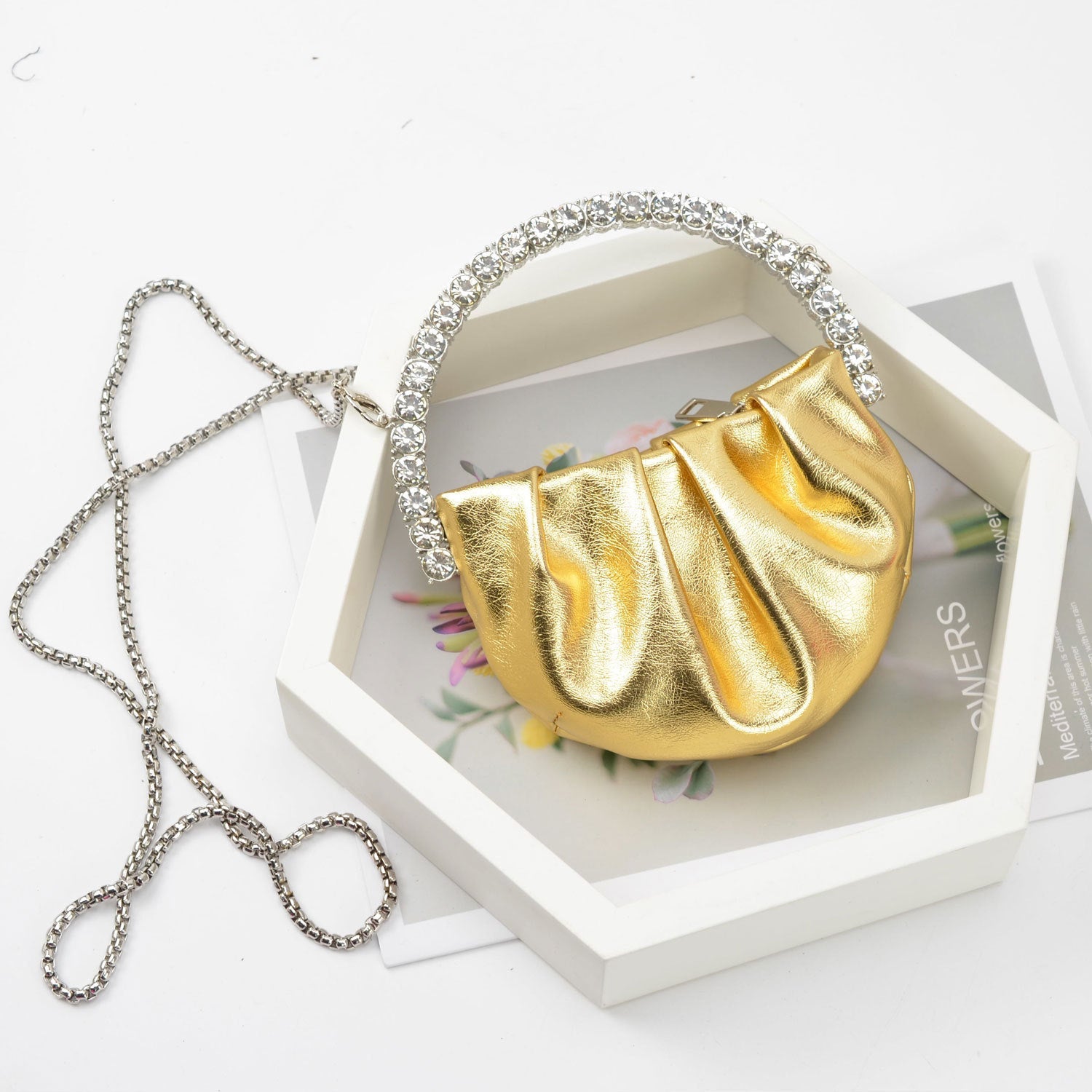 Women's Fashion Personality Diamond Clutch Fluorescent Gold Alloy Type