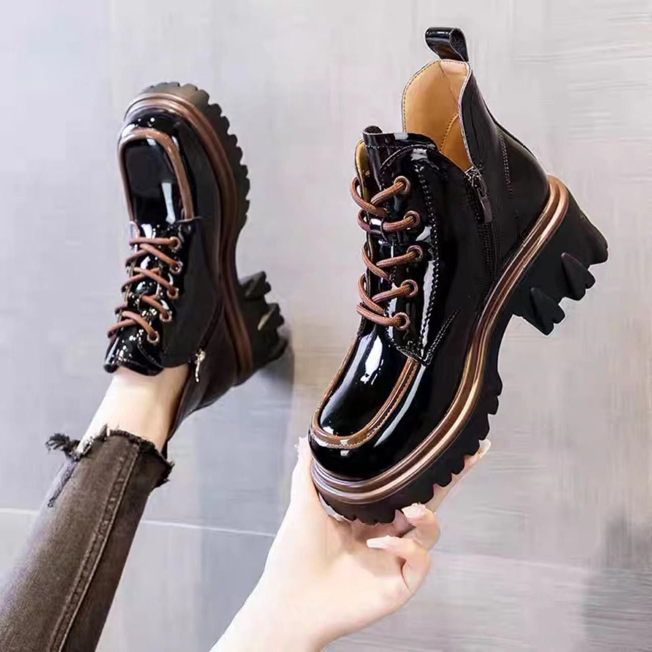Women's Fashion Retro All - match Ankle Boots Black