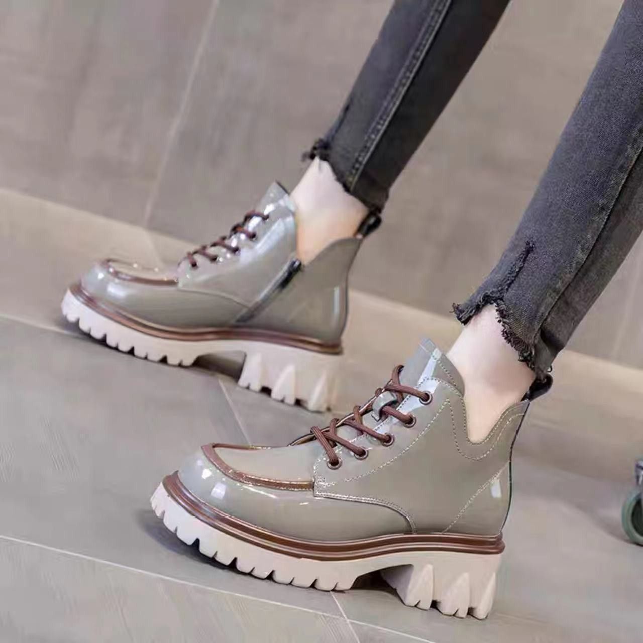Women's Fashion Retro All - match Ankle Boots Gray