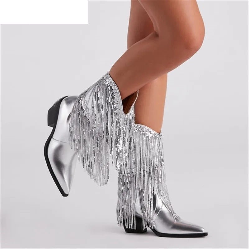 Women's Fashion Runway Chunky Heel Tassel Boots 1