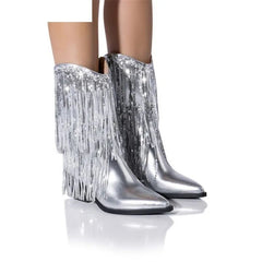 Women's Fashion Runway Chunky Heel Tassel Boots 2