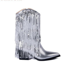 Women's Fashion Runway Chunky Heel Tassel Boots 2