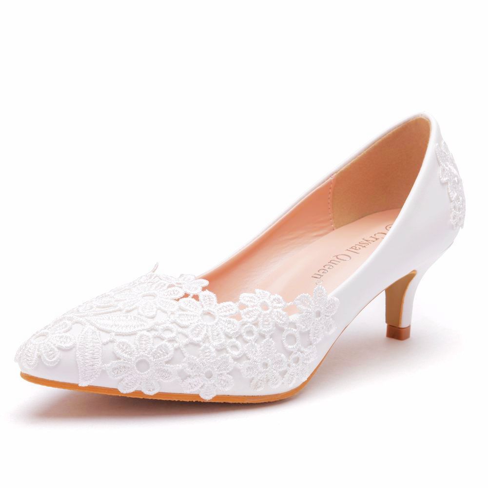 Women's Fashion Simple Lace Flower Wedding Shoes White